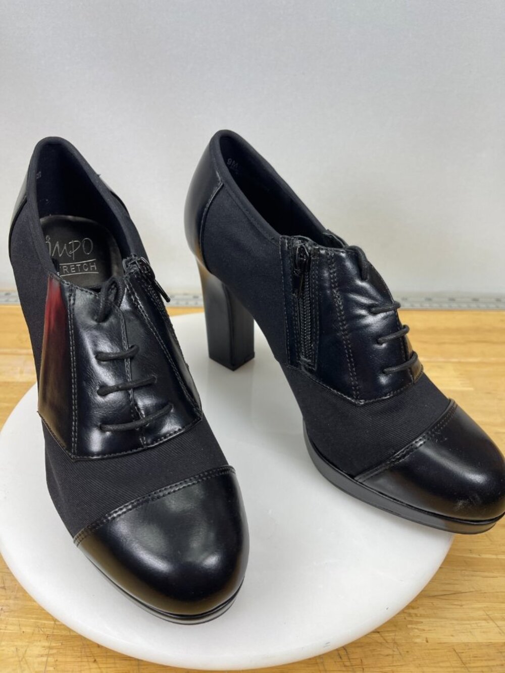 IMPO Olsen Black Ankle Booties Block Heel Stretch Womens 9M Memory Foam